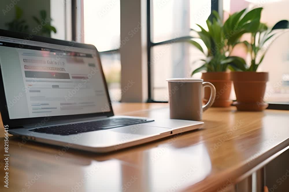 Beautiful workspace with laptop and coffee, High Quality Beautiful workspace with laptop and coffee, High Quality
