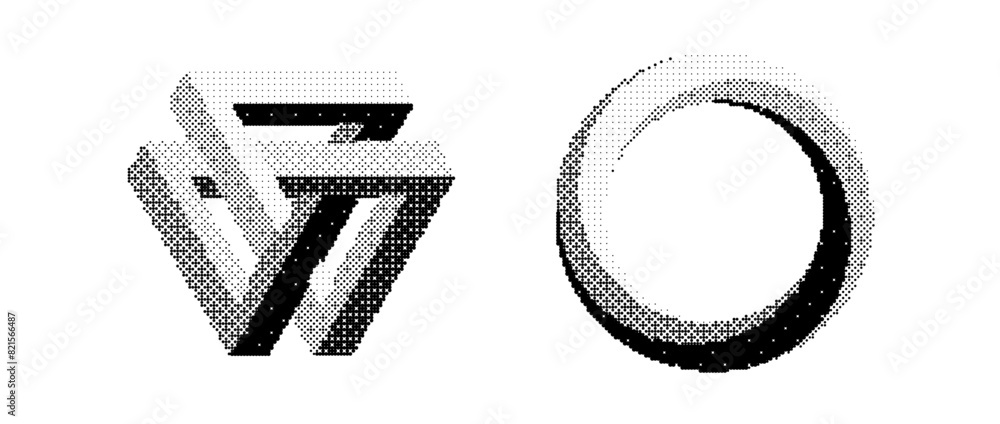 Bitmap impossible shapes set. Dither halftone unreal objects collection. Black textured triangle, circle, square elements for banner, poster, leaflet. Pixelated 3d raster effect bundle. Vector pack Bitmap impossible shapes set. Dither halftone unreal objects collection. Black textured triangle, circle, square elements for banner, poster, leaflet. Pixelated 3d raster effect bundle. Vector pack