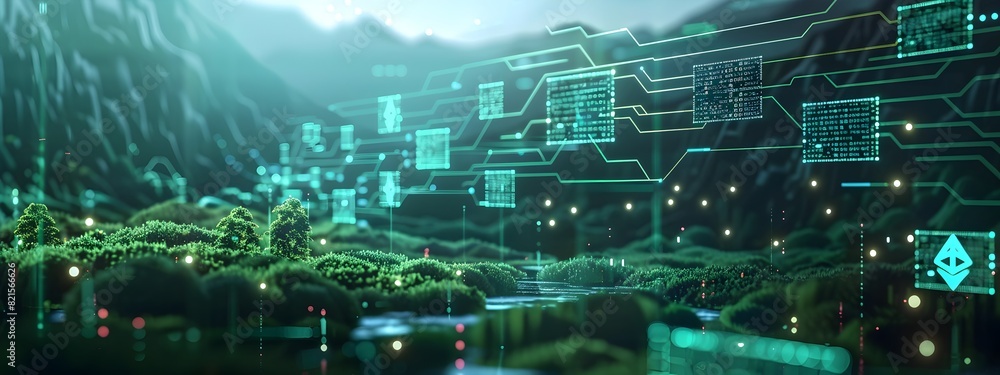 Fototapeta premium Blockchain Technology Evolution Visualized in Stylized D