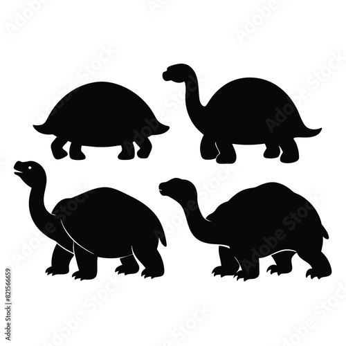 Set of Black Aldabra Giant Tortoise Silhouette Vector on a white background