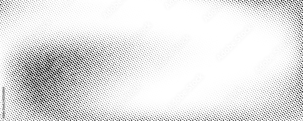 Grunge halftone gradient background. Faded grit texture. White and black sand noise wallpaper. Retro pixelated backdrop. Anime or manga style comic overlay. Vector graphic design textured template