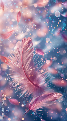 Wallpaper Mural abstract fancy boho wallpaper with pink feathers on blue glitter background Torontodigital.ca