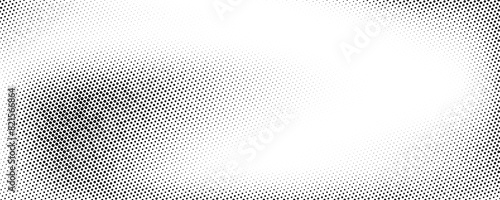 Grunge halftone gradient background. Faded grit texture. White and black sand noise wallpaper. Retro pixelated backdrop. Anime or manga style comic overlay. Vector graphic design textured template © vika_k