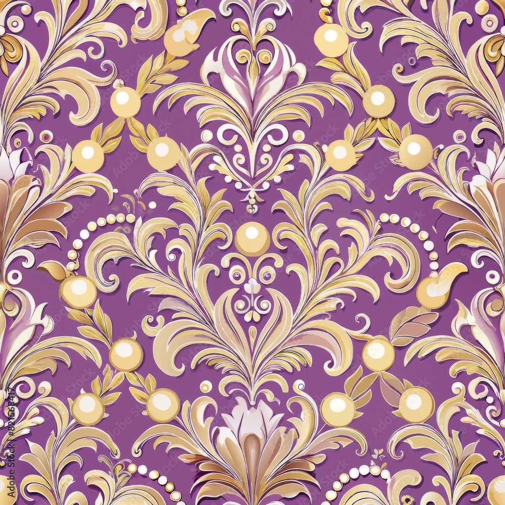 Seamless pattern of royal damask patterns with pearl and gemstone accents, adding a touch of sparkle and shimmer to your gift wrap, Generative AI Seamless pattern of royal damask patterns with pearl and gemstone accents, adding a touch of sparkle and shimmer to your gift wrap, Generative AI