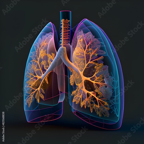 Cinematic Visualization of Chronic Respiratory Diseases Holographic Lungs with Highlighted Pathologies