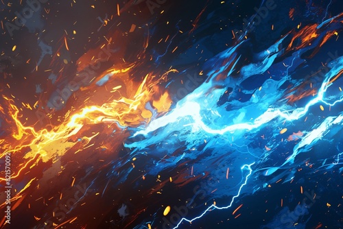 Fire and ice abstract lightning background