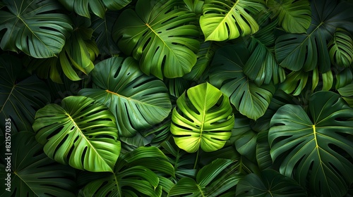 Wallpaper Mural Jungle greenery with mainly monstera leaves.  Torontodigital.ca