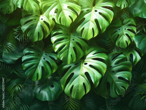 Jungle greenery with mainly monstera leaves. 