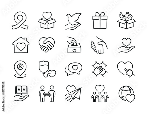 Charity hand drawn doodle sketch style line icons. Vector illustration.	
