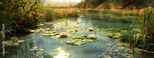 SunDappled Pond in a Verdant Landscape A Peaceful Oasis of Natural Vitality