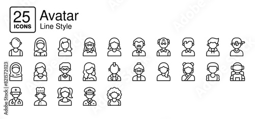 Avatar icons in outline style. Collection of Avatar, People, Person, Human, Male, Female Icon set in Line Style. Simple vector editable stroke, easy to use	