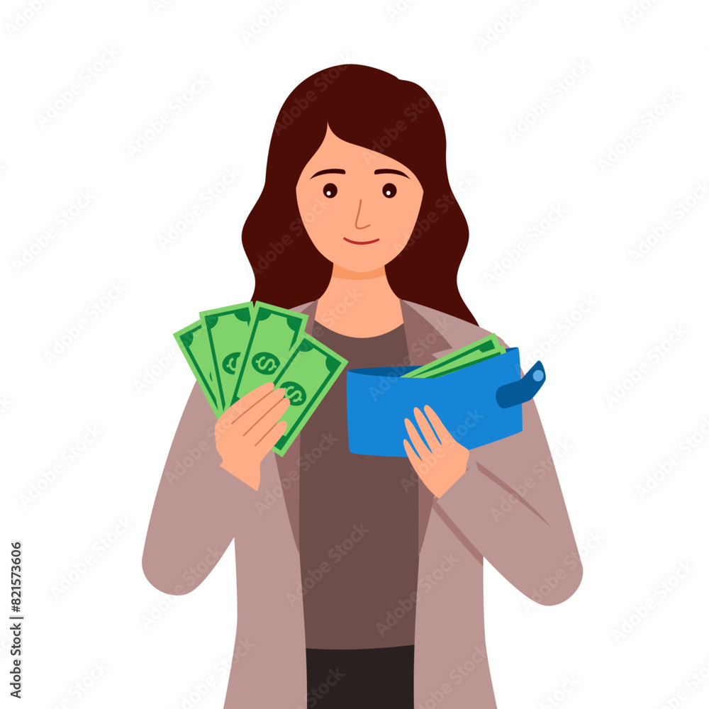 Woman spending money in flat design vector. Financial planning. Woman spending money in flat design vector. Financial planning.