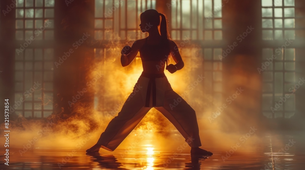 Dynamic kickboxing move, reverse silhouette on a clean white background Dynamic kickboxing move, reverse silhouette on a clean white background