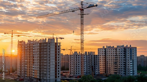 Building construction with tower crane