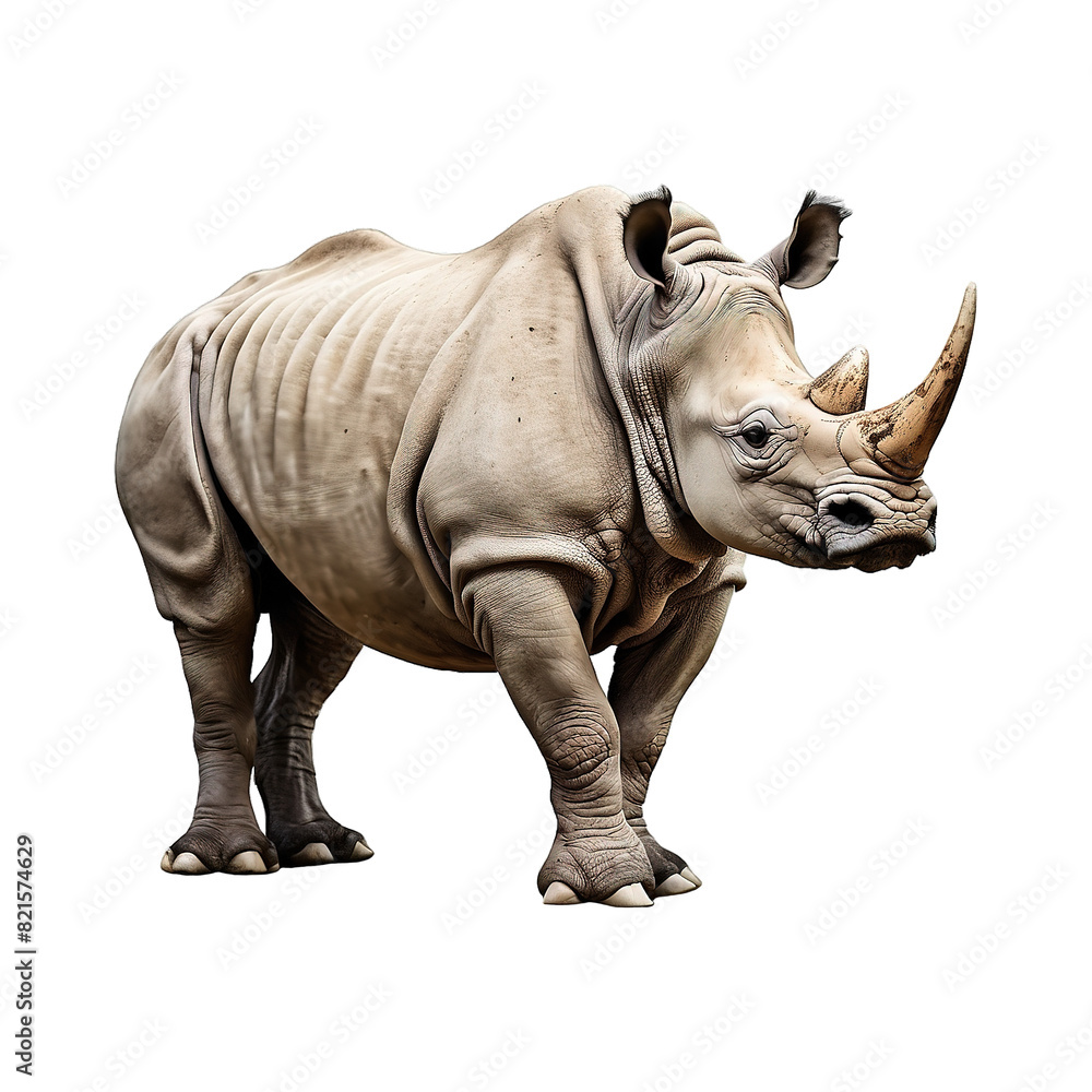 Fototapeta premium Rhino or Rhinoceros Isolated on transparent background PNG Generative AI