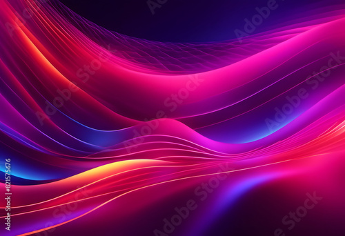 Abstract digital art featuring vibrant, flowing waves of red, pink, and purple hues against a dark background.