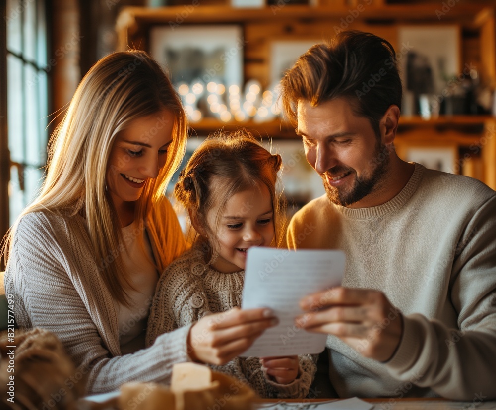 Happy Family Celebrating Parent's Day in Cozy Living Room Happy Family Celebrating Parent's Day in Cozy Living Room
