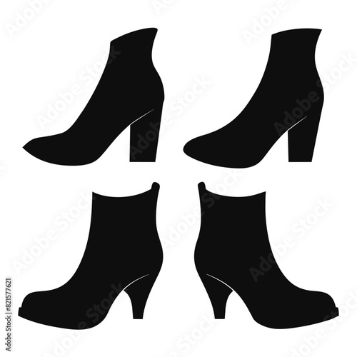 Set of vector fashion shoes silhouette, set of black icon boots
