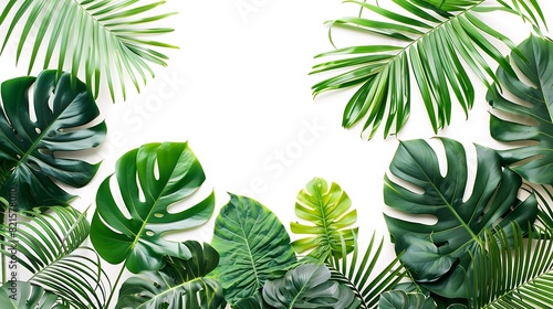 Vibrant tropical leaves against a white background  perfect for wallpaper or background