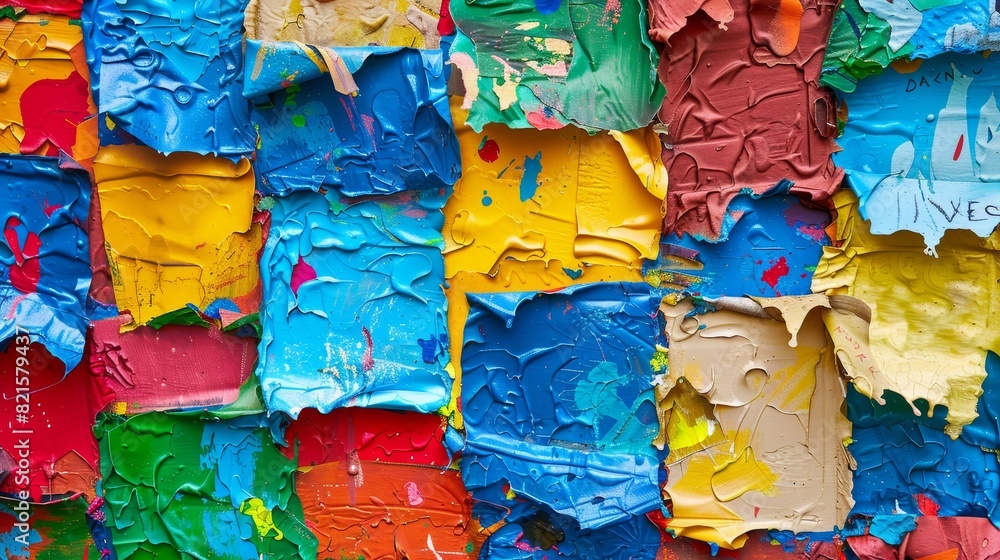 Close-up of a colorful bulletin board filled with kindergarten children's artwork, showcasing creativity and vibrant colors, isolated background Close-up of a colorful bulletin board filled with kindergarten children's artwork, showcasing creativity and vibrant colors, isolated background