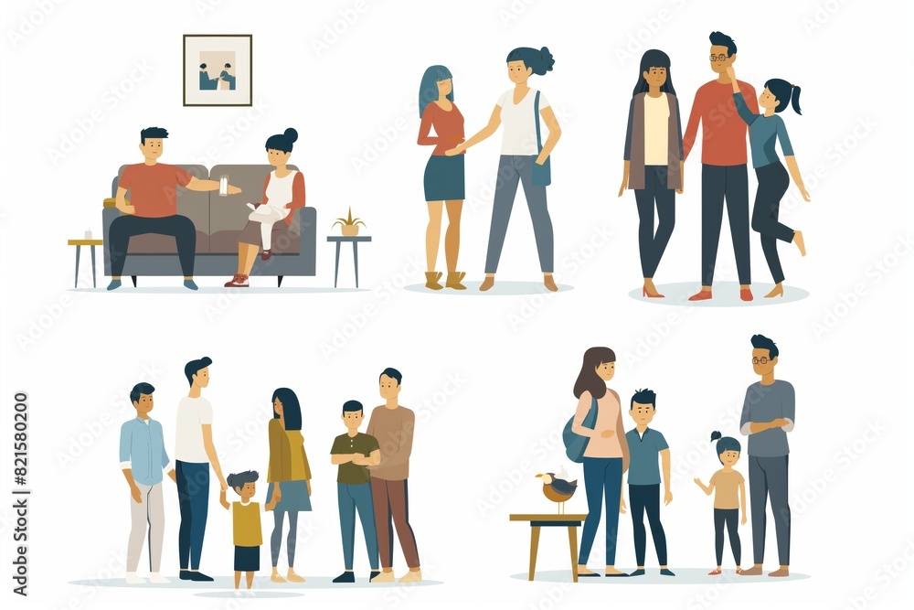 A group of people are gathered in a living room, with some sitting on a couch generated by AI A group of people are gathered in a living room, with some sitting on a couch generated by AI