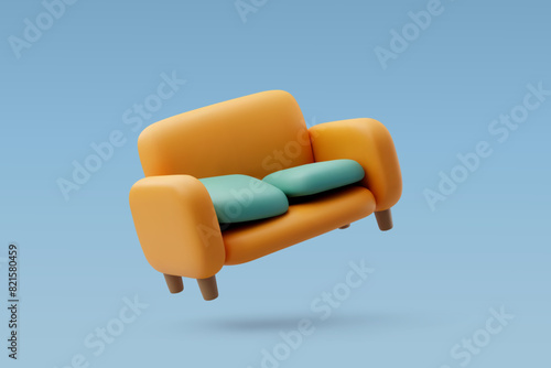 3d Vector Couch, Sofa with cushion, Home and furniture concept.