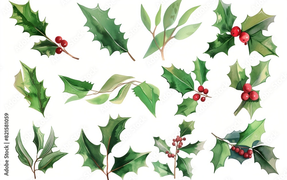Fototapeta premium Holly watercolor seamless pattern