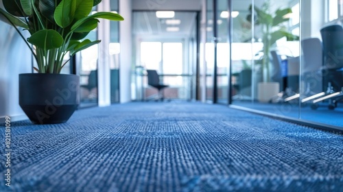 Professional dry cleaning service for office carpets showcasing the drying process. Concept Office Carpets, Dry Cleaning Service, Drying Process, Professional Service, Office Environment photo
