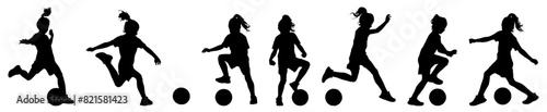 Children playing soccer vector silhouettes
