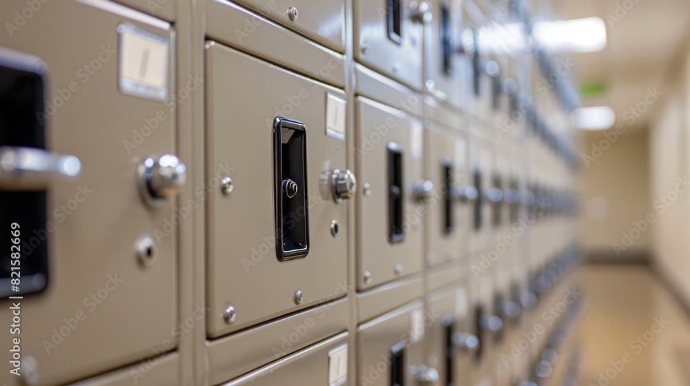 Detailed shot of lockers in a hallway, featuring unique combinations and name tags, emphasizing individuality, clean isolated background, studio lighting Detailed shot of lockers in a hallway, featuring unique combinations and name tags, emphasizing individuality, clean isolated background, studio lighting