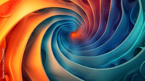 a colorful design with a spiral pattern background