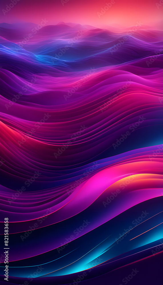 Obraz premium A vibrant digital artwork featuring abstract waves in shades of purple, pink, and blue, creating a dynamic and flowing visual effect.