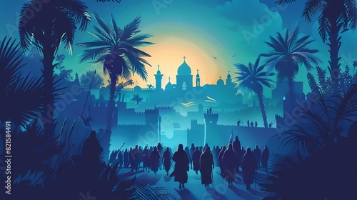 christs triumphal entry into jerusalem on palm sunday silhouette illustration