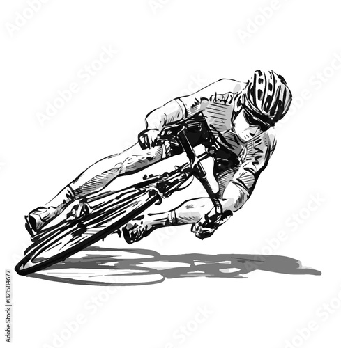 Drawing of a man riding the road bicycle racing 