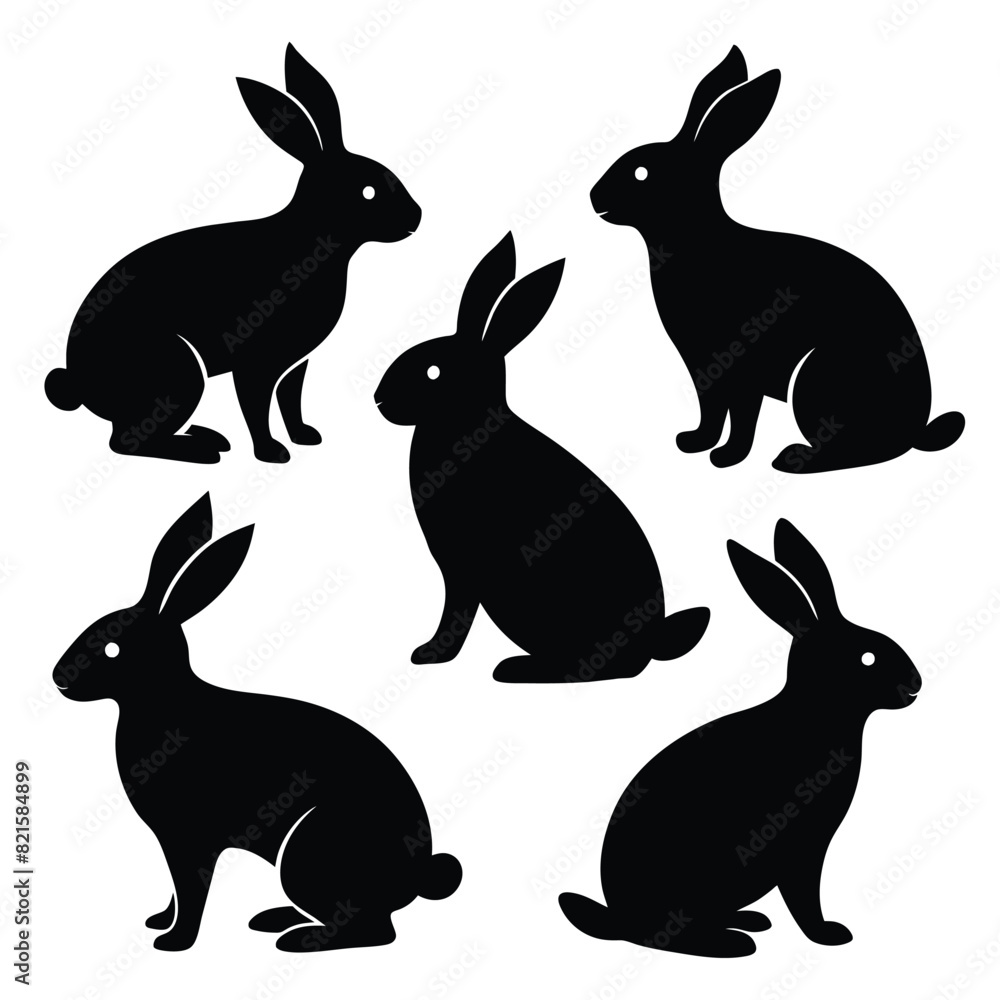 Set of Arctic Hare black Silhouette Vector on a white background