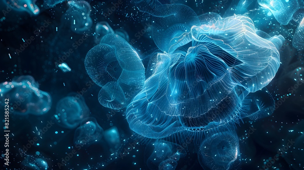 Obraz premium Bioluminescent Microorganisms A Dreamlike of an Alternate Cyberpunkinspired Universe