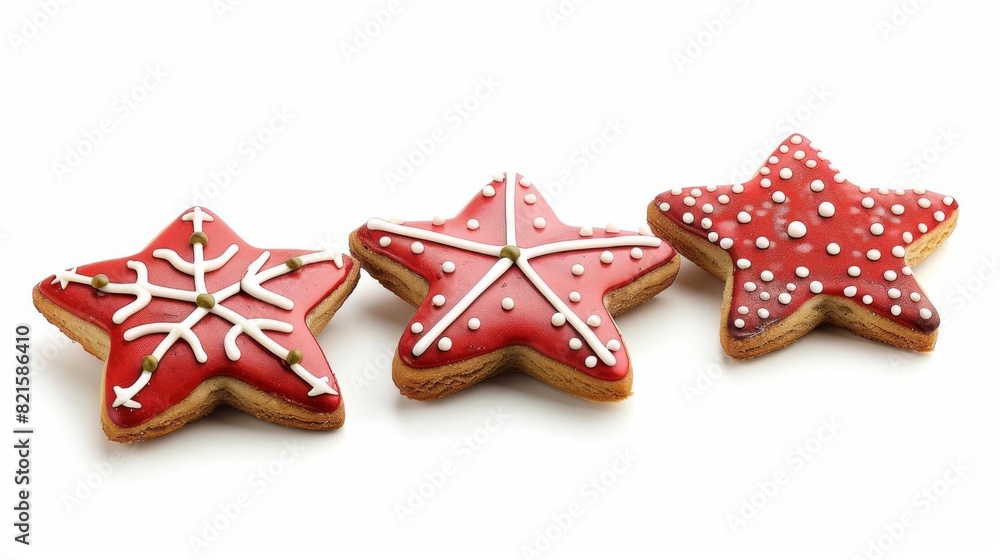 festive red christmas star gingerbread cookies isolated on white background holiday collection festive red christmas star gingerbread cookies isolated on white background holiday collection