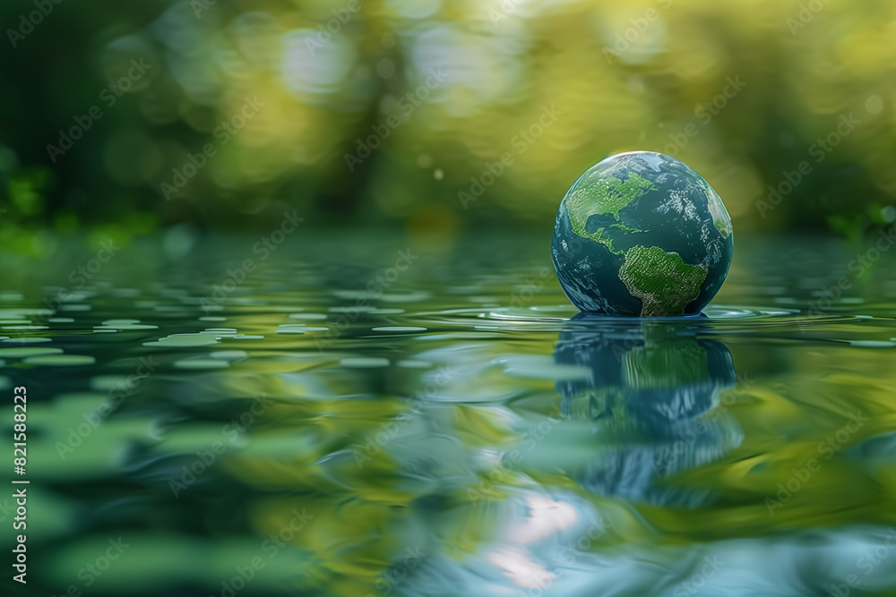 美しい自然風景とクリスタルの球体「AI生成画像」