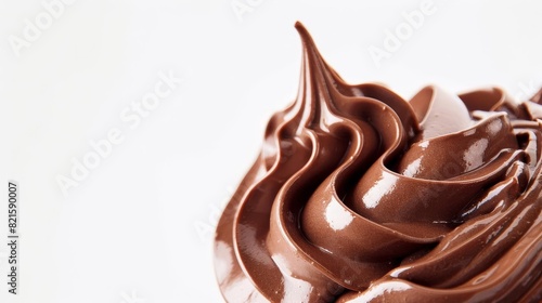 luxurious swirls of rich decadent chocolate cream on pristine white background food photography
