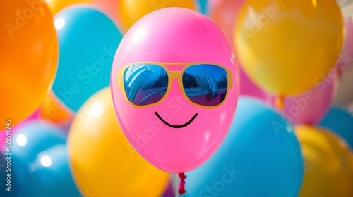 Balloons featuring cool sunglasses emojis, adding a trendy and playful vibe.