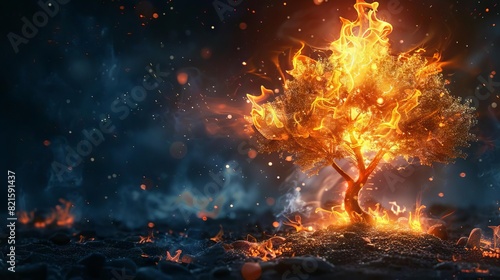 mystical burning bush engulfed in flames but not consumed concept illustration photo