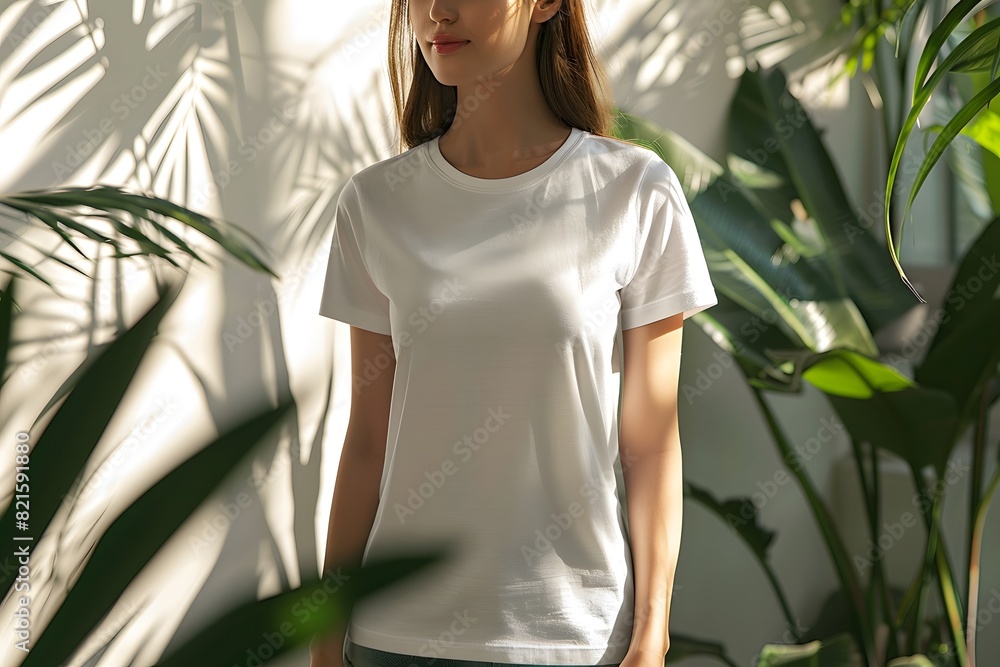 Women's White Short Sleeve Round Neck T-Shirt Mockup It is a useful tool for clothing designers to help visualize T-shirts before actual production Save time and money and makes it easier to decide. Women's White Short Sleeve Round Neck T-Shirt Mockup It is a useful tool for clothing designers to help visualize T-shirts before actual production Save time and money and makes it easier to decide.