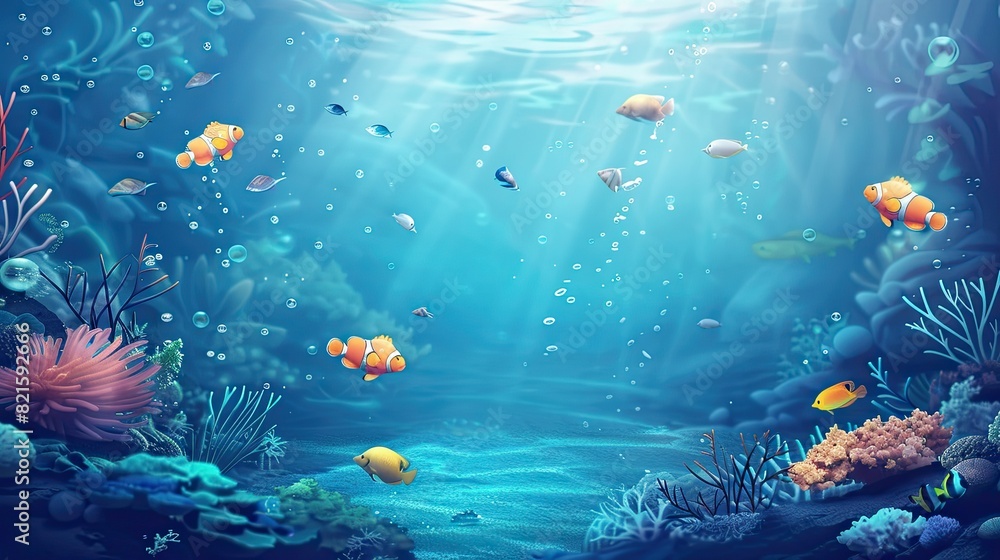 Fototapeta premium Underwater atmosphere with beautiful fish and corals