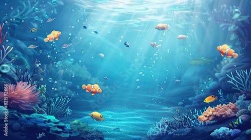 Underwater atmosphere with beautiful fish and corals