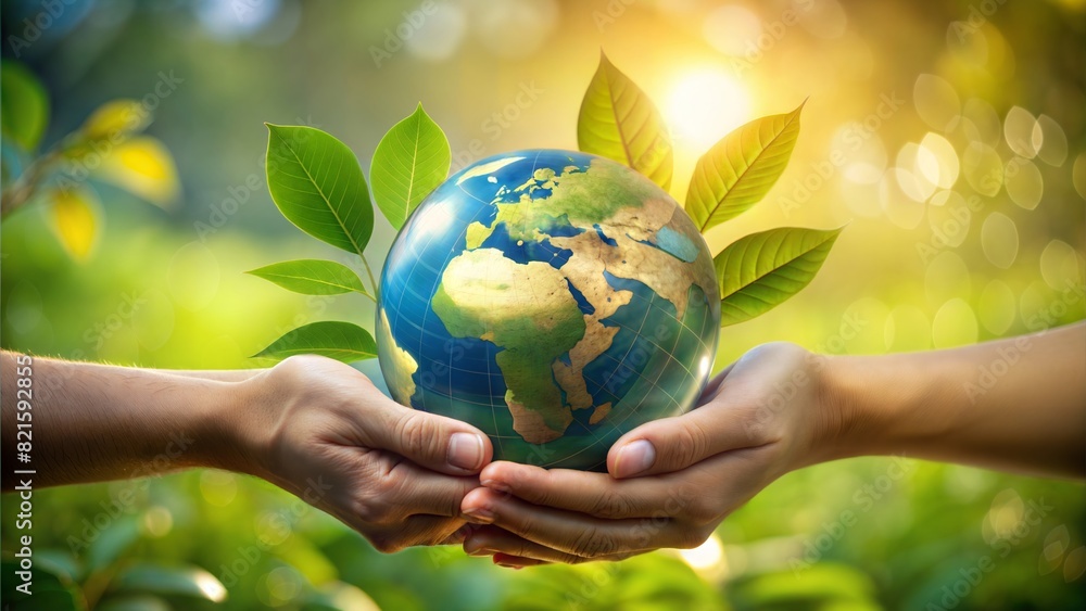 Hands Holding Globe Surrounded by Leaves: A symbolic image depicting hands cradling a globe surrounded by lush green leaves, symbolizing global unity and environmental protection.
Hands Holding Globe Surrounded by Leaves: A symbolic image depicting hands cradling a globe surrounded by lush green leaves, symbolizing global unity and environmental protection.