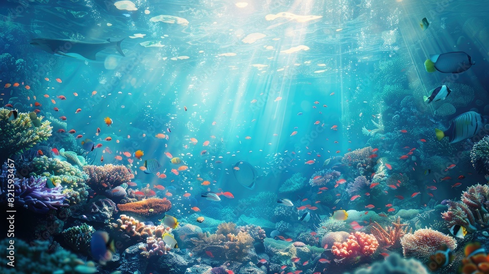 Fototapeta premium Underwater atmosphere with beautiful fish and corals