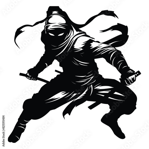 Ninja fighter graphics silhouette vector.