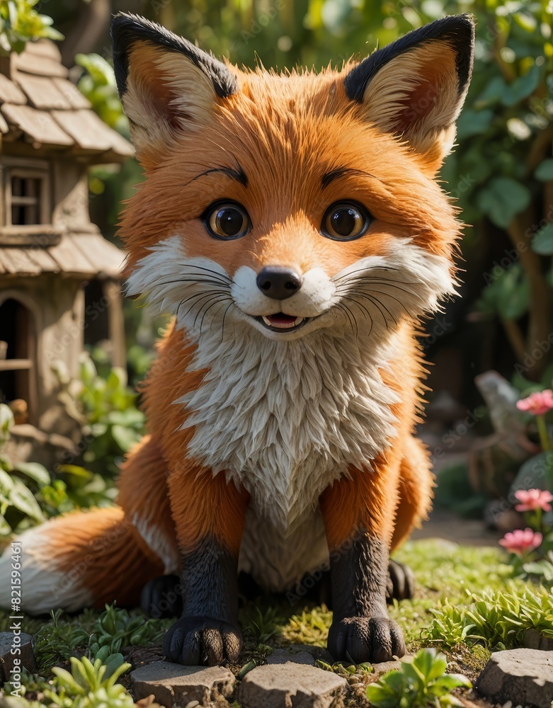 Fototapeta premium Enchanting Encounter: Red Fox Amidst Verdant Garden - Captivating Wildlife Portrait