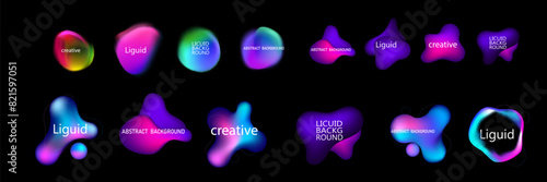 Gradient neon color sphere. Round holographic gradients. Glowing bright liquid gradient shape. Curved line for banner and flyer, social media.