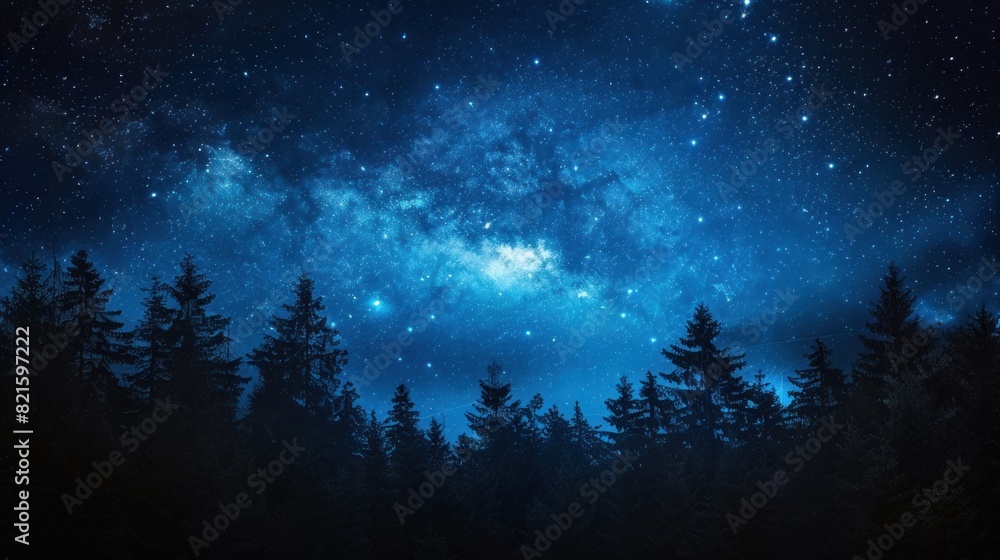 Reverse silhouette of a starry night sky over a forest, emphasizing the importance of reducing light pollution, professional photography Reverse silhouette of a starry night sky over a forest, emphasizing the importance of reducing light pollution, professional photography